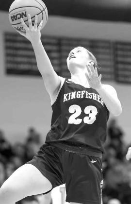 KINGFISHER HIGH SCHOOL’S Raegan Snider scored 19 points and had nine rebounds during the Lady Jackets’ 56-28 victory at Tuttle last Tuesday night. [Photo by Russell Stitt/www. stitt.smugmug.com]