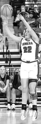 COUNTY HOOPERS earning OGBCA All-State selections were, from left, Kingfisher’s Abbie Myers and Reese Roof and Lomega’s Aliana Lawson and Hadley Ott. [Photos by Russell Stitt/www.stitt.smugmug.com]