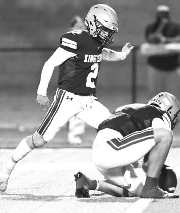 SENIOR RHETT Schlegel (2) kicked two field goals and kicked four extra-points in the Jackets’ 34-0 victory over North Rock Creek. [Photo by Chris Simon/www.simon-sports-photos. smugmug.com]