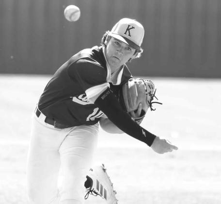 SOPHOMORE BRETT Calamateo delivers a pitch during the second inning of Thursday’s loss to Perkins-Tryon. The Jackets dropped their first games of The Shed Classic during the day. [KT&amp;FP Staff Photo]