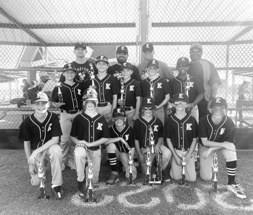 STATE BOUND – Kingfisher’s 10-under baseball team finished as regional runner-up and qualified for the OK Kids state tournament this week. Team members include, from left: front row, Ty Stephenson, Steel Snodgrass, Luke West, Brady Calamateo, Hunter W HEADED TO STATE