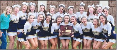 KHS CHEER – Members of the Class 4A-A regional championship cheer team are, from left: front row, Raylee Snodgrass, Amy Deatherage, Ashley Casillas, Libbie Barnett, Kylee Rojas, Savannah Rosen, Harley Schlegel, Anna Massey and Jaelin Cortes; and back ro 2 Teams with Same Dream