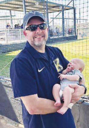 SOFTBALL BABY – Kingfisher High School softball coach Morgan Dutton had her first child, Brady, about a week before the 2023 season began. Brady spent a lot of his first two months of life at softball fields, whether at practices or games. The KHS team An Inning With Brady; A Season of Love