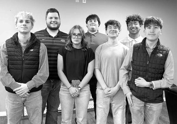 KHS SENIORS, from left, E.J. Gorman, Josh Finley, Emma McLean, Logan Taylor, Ethan Mc-Lean, Xavier Davis and Brandon Gutierrez, were guests at a recent Kingfisher Rotary Club meeting. [KT&amp;FP Staff Photo]