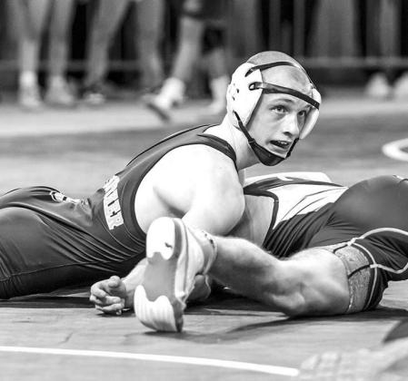 KINGFISHER’S Jaxon Sheppard, pictured competing at last year’s state tournament, won the 144-pound title at last weekend’s Kingfisher Invitational. [Photo provided by Anjelica Newcomer]