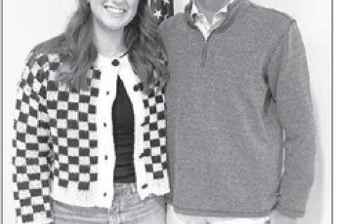 KHS SENIORS Kadyn Daugherty, left, and Keynun Combs were named the February 2025 Junior Lions. The two attended a recent meeting of the Kingfisher Lions Club. [KT&amp;FP Staff Photo]