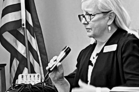 SCAM EXPERT Sharon Lewis, right photo, addressed a large crowd of senior citizens in Hennessey about the various frauds and tricks thieves use to try to steal money. The program was sponsored by Community State Bank. [KT&amp;FP Photos by Barb Walter]