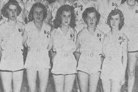 The Big Four high school girls’ basketball team is pictured above. On the back row, left to right, are Patrecia McMillin, Elaine Schaberg, Frances Snodgrass, Mary Lou Conwell, Billie Louise Hobza and Donna Bollenbach. On the front row, left to right are