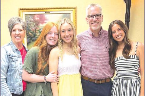 THE WATKINS FAMILY - Shelly Watkins, far left, and her husband Scott, the lead pastor at Kingfisher First Baptist Church, with their three daughters, from left: Sydney, Taylor and Emiley. [Photo provided]
