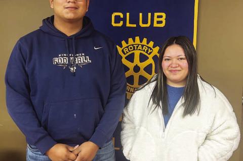 KHS SENIORS Bert Haag (left) and Alondra Ortega were guests at a recent meeting of the Kingfisher Rotary Club. [KT&amp;FP Staff Photo]