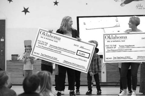 AND THE WINNERS ARE. . . . HPS teachers Teresa Hugaboom and Amanda Luper