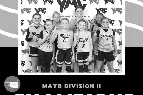 The Flight defeated San Antonio Hoops Elite on Sunday to win the fourth grade girls MAYB Division II national championship at the Young Family Athletic Center in Norman. The Flight had two players from Kingfisher who contributed to the championship. Brayl