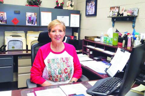 COUNTY CLERK Jeannie Boevers sits at her desk at the Kingfisher County Courthouse. Boevers has served the county for 44 years, both in the county clerk and treasurer’s office. She is retiring at the end of this year. [KT&amp;FP Staff Photo]