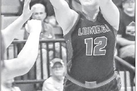 LOMEGA’S Brayli Walker shoots a 3-pointer during the quarterfinals of the tournament in Mulhall-Orlando. She and her teammates combined for 28 3-pointers the following day. [Photo by Chris Simon/www.simon-sports-photos.smugmug. com]