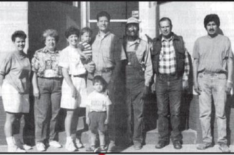 WALTER BUILDING CENTER staff when it opened on Saturday, April 1, 1995 were, from left: Jacque Alig, Shirley Todd, Liz Walter, Robert Walter (front), Brian Walter &amp; Will, Emery Cole, Raymond Whipple and Jorge Gamiz. Not pictured was Bea Togert.