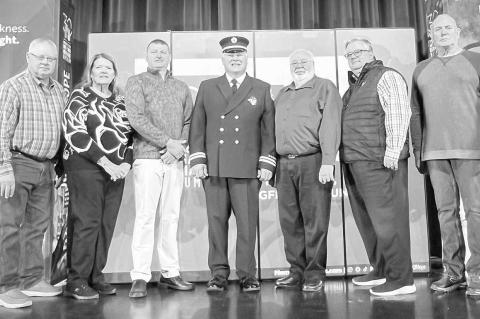 BOMBING FIRST RESPONDERS – Seven 1995 Oklahoma City Murrah bombing first responders were special guests in Hennessey during an OKC National Memorial &amp; Museum program for high school and middle school students last Thursday. Pictured are, from left: 