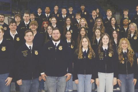 The Kingfisher FFA Chapter Members At Left, Include: Carson Swafford, Jayson Heldermon, Josh Finley, Savannah Hardison, Caroline Swafford, Lily Lunsford, Hunter Bieren, Tucker Williams, Brody Mulherin, Ariana Alvarez Vega, Naomi Garcia, Fatima Deleon, Aub