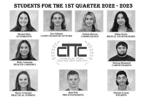 Chisholm Trail Technology Center has announced its Students of the Quarter for the first part of the 2022-23 school year