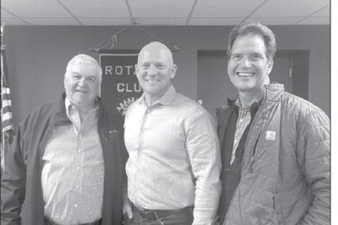 ROTARY PROGRAM – Jake Merrick, center, was the guest speaker of the Kingfisher Rotary Club last week. Merrick is a conservative radio personality who hosts a daily radio talk show on Freedom 96.9 FM. He is an ordained minister and also served as an Okla