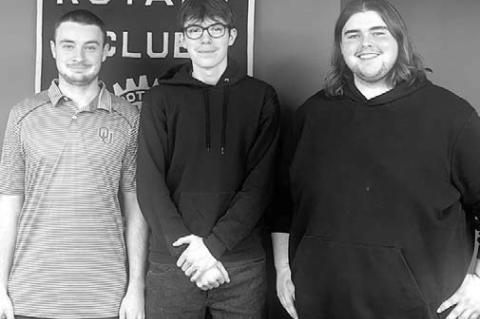 KINGFISHER HIGH School seniors, from left, Jet Klopfenstein, Carter Denton and Grant Maxwell were guests at a recent Rotary Club meeting. [KT&amp;FP Staff Photo]