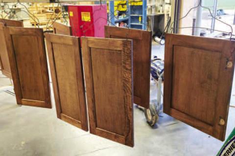 NOT ALL of the remodeling project of the train depot at Kingfisher Park was done on-site. Construction trades students used the facility at CTTC for much of the work, which included building the cabinets and finishing them with several coats of two types 