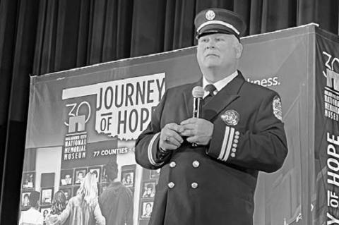 GUEST SPEAKER – Retired Edmond Fire Captain Jeff Zelnicek talks with Hennessey students about the Murrah bombing and keeping “The Oklahoma Standard.” Zelnicek, a 1981 HHS graduate, worked that 1995 bombing as he was a driver at the Edmond Fire Depar