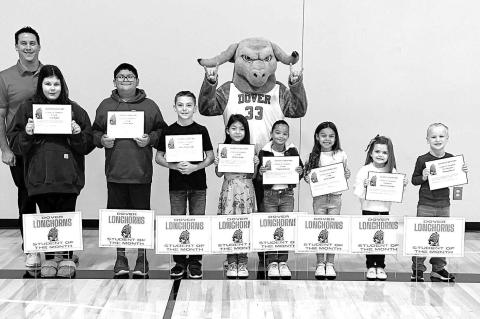Dover Elementary has announced its Students of the Month for December 2024. Pictured with Principal Jared Reese are, from left: Lexi Robles, sixth grade; Tucker Winn, fifth grade; Judah Pendergraft, fourth grade; Payton Huber, third grade; Rowyn Kirkman, 