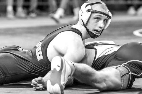 KINGFISHER’S Jaxon Sheppard, pictured competing at last year’s state tournament, won the 144-pound title at last weekend’s Kingfisher Invitational. [Photo provided by Anjelica Newcomer]