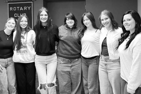 KHS SENIORS attending a recent Kingfisher Rotary Club meeting were, from left: Lillie Hill, Serenity Holman, Kynlee Brunson, Abby Wallace, Emilie Moyeda, Valentina Insignares Meza and Jozie Rae Loewen. [KT&amp;FP Staff Photo]