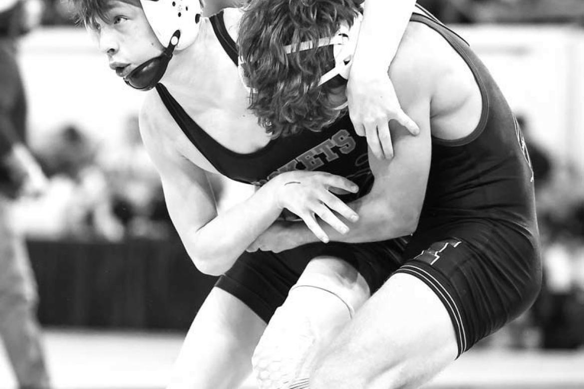 TWO-TIME state qualifier Jaxon Sheppard, pictured wrestling at the state tournament as a freshman, is among the key contributors returning to the KHS boys wrestling team this season. [KT&amp;FP Staff Photo]