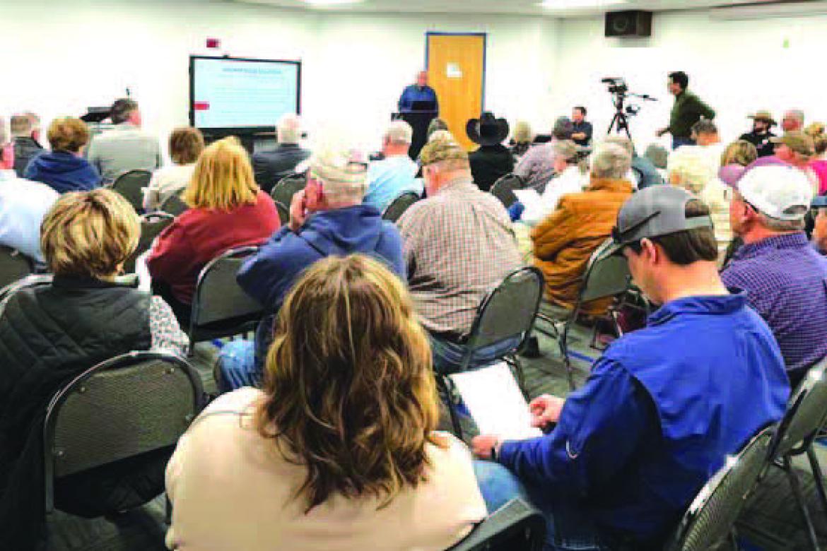 PACKED HOUSE - Nearly 80 people attended an informational meeting last Tuesday regarding a potential waste facility being proposed near Hennessey. [KT&amp;FP Photo by Barb Walter]