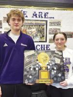 THE 24K MOMENT – This painting was submitted into an OSSAA art contest by Okarche junior Austin Pinkerton, who got collaboration from his younger sister Maelynn. It was picked as a finalist and will be on display during the state basketball tournaments 