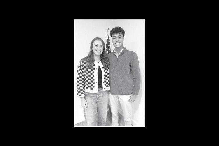 KHS SENIORS Kadyn Daugherty, left, and Keynun Combs were named the February 2025 Junior Lions. The two attended a recent meeting of the Kingfisher Lions Club. [KT&amp;FP Staff Photo]
