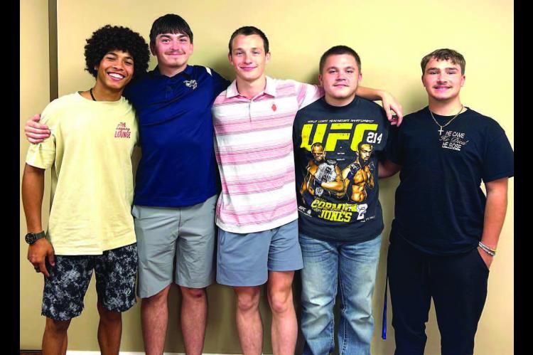 KHS SENIORS attending a recent Rotary Club meeting were, from left, Maliki Haynes, Carson Nusz, Jaxon Sheppard, Kaiden Eckart and Cooper Davis. [KT&amp;FP Staff Photo]
