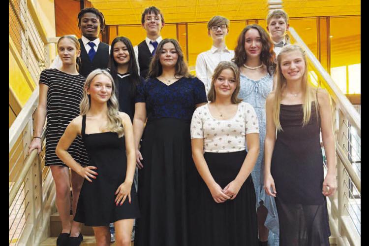 KPS VOCAL students selected for the WOCDA Honor Choir include, from left: front row, Kynslee Nance, Shilo Willingham and Evelyn Martin; middle row, Brailyn Schroeder, Gisselle Ponce, Bianca Garcia and Haven Branson; and back row, TJ Washington, Ethan McLean, Jackson Garrett and Thaddeus Stephenson. Garcia, Branson, Ponce and Nance were selected for the third straight year, which earned them a medal. [Photo provided]