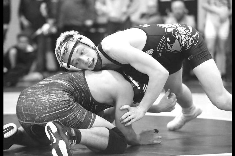 KHS SOPHOMORE Jaxon Sheppard works over an opponent during the Western Conference Tournament earlier this season. Sheppard was the 132-pound runner-up at last weekend’s Hub City Classic in Clinton. [KT&amp;FP Staff Photo]