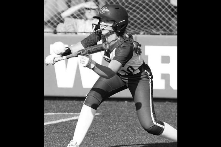 OKARCHE’S Alli Riedlinger attempts to lay down a bunt during her team’s 8-2 win Thursday against Cashion. [KT&amp;FP Staff Photo]