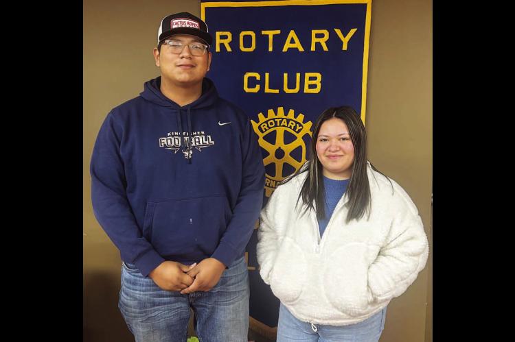 KHS SENIORS Bert Haag (left) and Alondra Ortega were guests at a recent meeting of the Kingfisher Rotary Club. [KT&amp;FP Staff Photo]