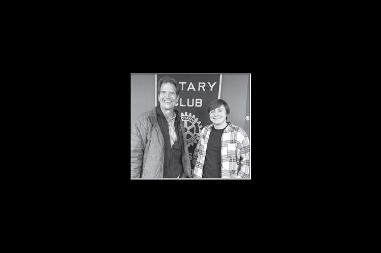 KINGFISHER ROTARIAN Brian Walter, left, welcomes KHS senior Conner Askey to a recent meeting. [KT&amp;FP Staff Photo]