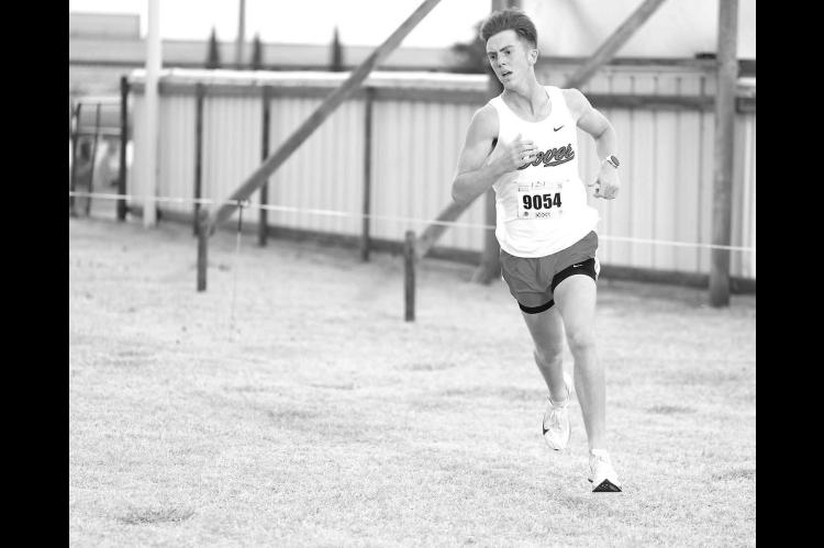 BLY FRIEOUF will defend his Class A state cross country championship this Saturday at Carl Albert. He won the regional meet for Dover last weekend in Henryetta. [KT&amp;FP Staff Photo]