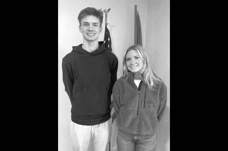 KHS SENIORS Cash Laird and Scout Snodgrass were named the January Junior Lions and joined the Kingfisher Lions Club at a recent meeting. [KT&amp;FP Staff Photo]