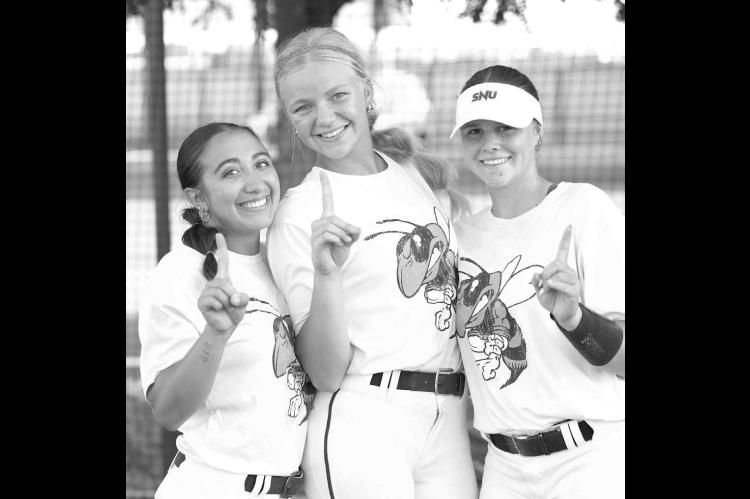 KHS SOFTBALL SENIORS, from left, Liliana Garramone, Adlee Friesen and Kinlee East posed for a photo after their team’s 7-0 win at Clinton on Monday clinched the program’s first District 4A-3 championship. [KT&amp;FP Staff Photo]