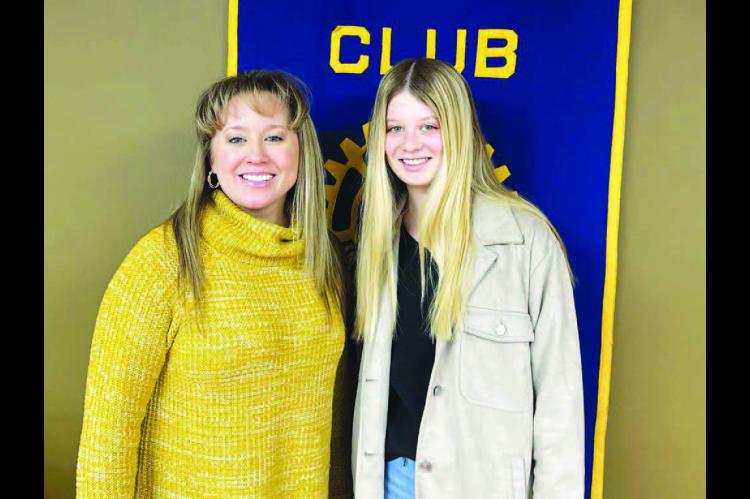 ROTARY SENIOR GUEST – Ava Barrett, right, was the Kingfisher High School senior guest of the Kingfisher Rotary club last week. She is the daughter of Christina Taylor and Shane Barrett. Barrett is pictured with Kingfisher Rotarian Darcy Reherman, who in