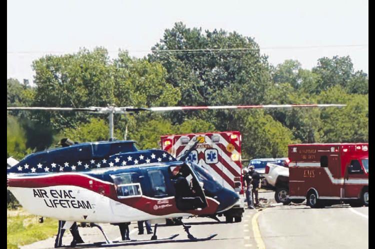 ACCIDENT SCENE – A wreck west of Kingfisher on Wednesday afternoon resulted in a fatality and one other injury and also shut down State Highway 33 for more than eight hours. [Photo provided]