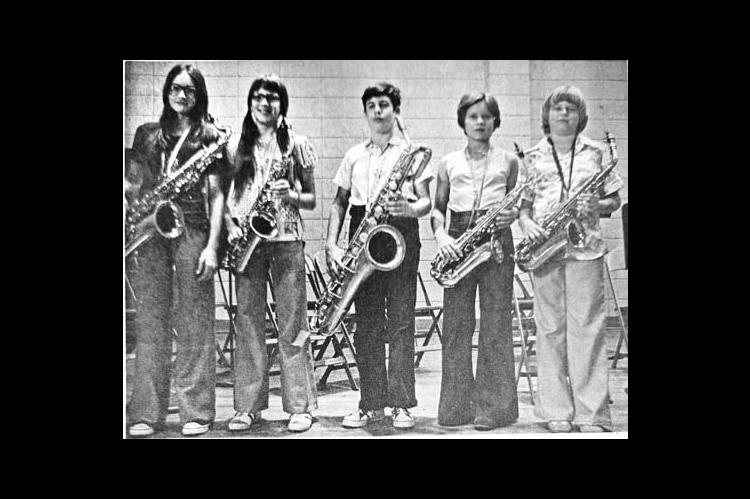 GETTING READY FOR A NEW YEAR at Ss. Peter and Paul School in Kingfisher are these saxophone players, who will be members of the school band, directed by Eldin Baker. Classes started last week at the parochial school, and most of the students will be playing in the band. In the picture, left to right, are Patricia Endres, Lori Sanders, Anthony Gonsalves, Leah Field and Kristine Abt.