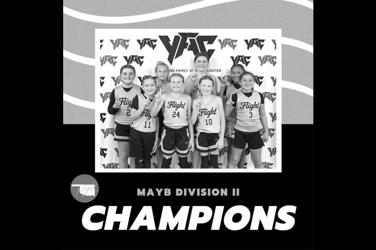 The Flight defeated San Antonio Hoops Elite on Sunday to win the fourth grade girls MAYB Division II national championship at the Young Family Athletic Center in Norman. The Flight had two players from Kingfisher who contributed to the championship. Brayl