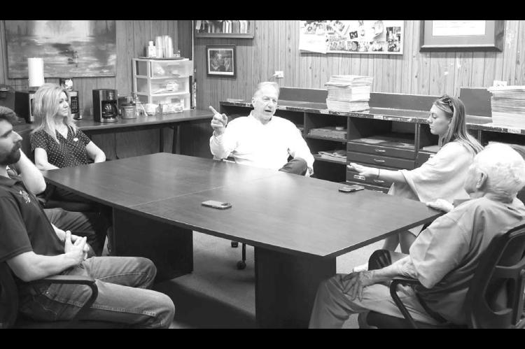 UNITED STATES REPRESENTATIVE Kevin Hern (center) speaks with KT&amp;FP Publisher Emeritus Gary Reid (far right) as some of Hern’s staff listen in. Hern visited the KT&amp;FP office last Tuesday, the same day he wrapped up the Republican nomination for the open U.S. Senate seat. [KT&amp;FP Staff Photo]