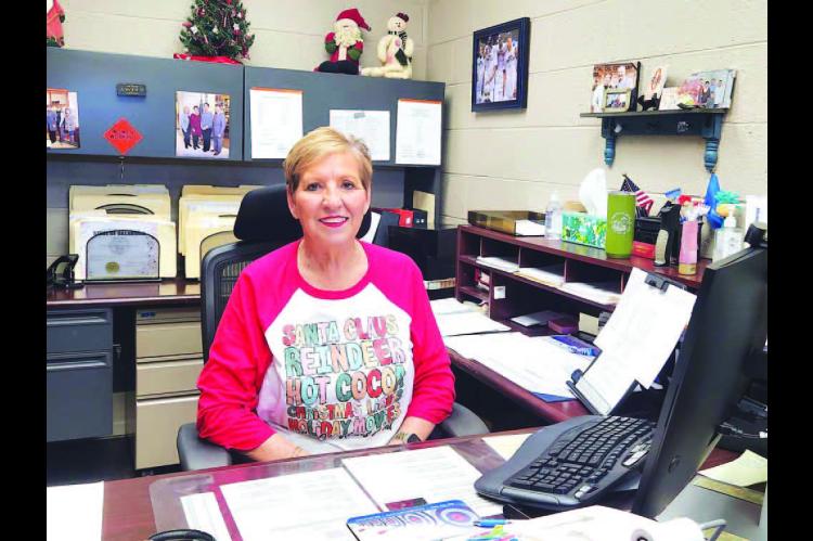 COUNTY CLERK Jeannie Boevers sits at her desk at the Kingfisher County Courthouse. Boevers has served the county for 44 years, both in the county clerk and treasurer’s office. She is retiring at the end of this year. [KT&amp;FP Staff Photo]