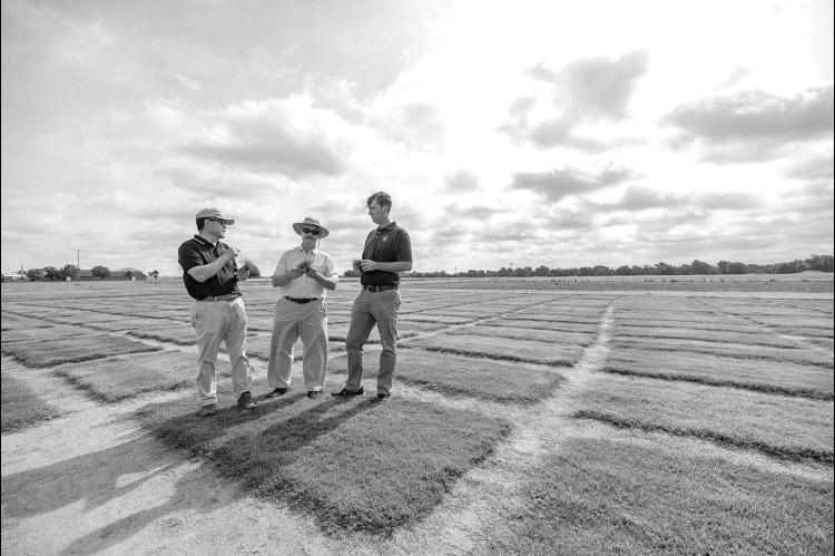 FROM STILLWATER TO NEW JERSEY – A few members of the turfgrass improvement team pose for photos at the turf grass center and the agronomy farm at Oklahoma State University in Stillwater. [Photo by Mitchell Alcala/OSU Agriculture]