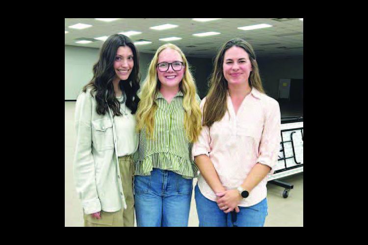 AMONG THOSE on hand Thursday morning for the local wheat tour included, from left: FSA Farm Loan Officer Hannah Denny, FSA County Executive Director Trainee Rhett Glazier and OSU Extension Area Livestock Specialist Dana Zook. [KT&amp;FP Staff Photo]